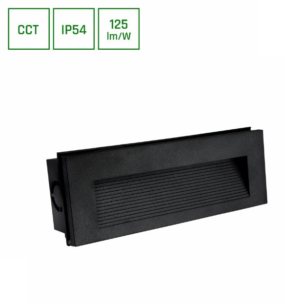 Immagine di SEGNAPASSO ENCANTA ASIMMETRICA 6W CCT 230V IP54 230x84x52MM NERO INCASSO FACCIATA